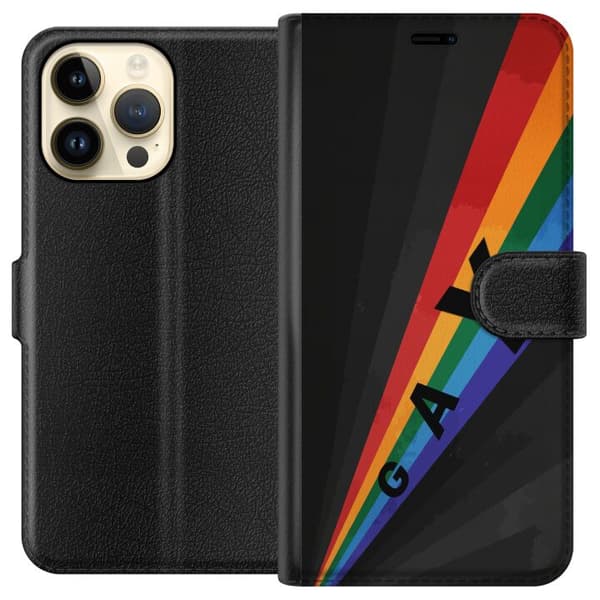 Kompatibelt Plånboksfodral till Apple iPhone 15 Pro Max Gay regnbåge svart