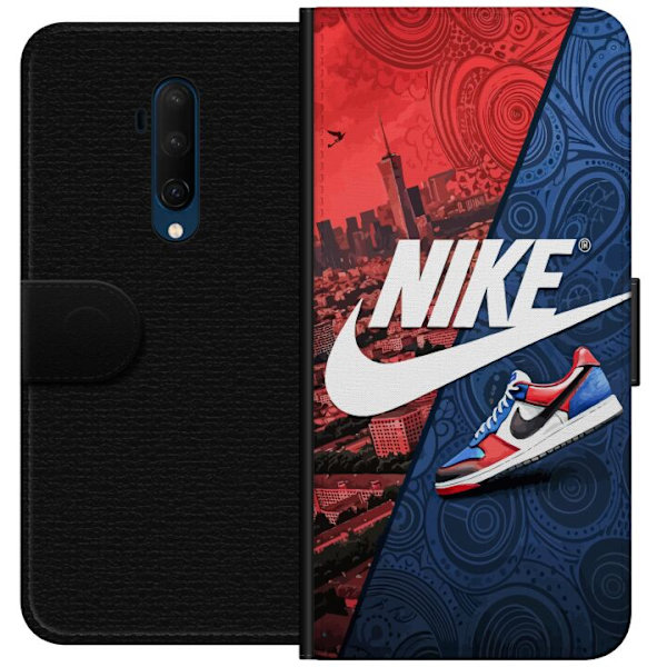 OnePlus 7T Pro Plånboksfodral Nike Logotyp Röd Blå Sneaker Stil Sport Fashion Populärt Swoosh Motiv Träningskläder Grafisk Ikon