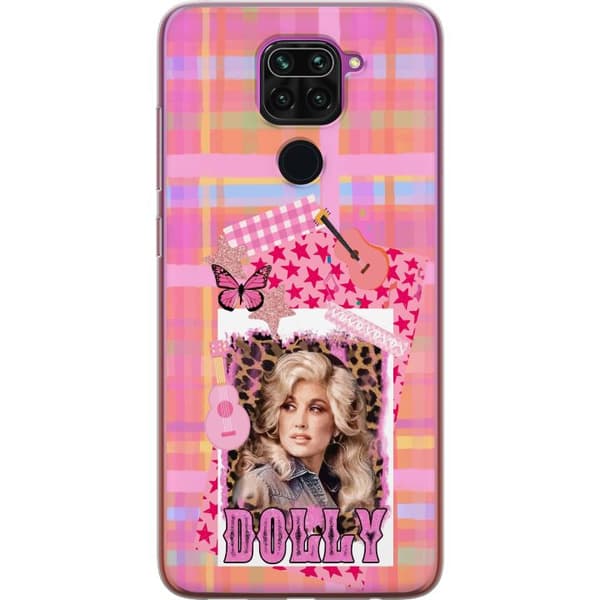 Kompatibelt Mobilskal till Xiaomi Redmi Note 9 Dolly Parton rosa countrycollage med gitarr rosa