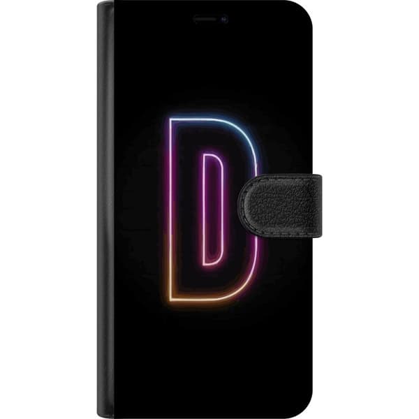Kompatibel Tegnebogsetui til OnePlus 8 Pro Minimalistisk neonbogstav D i farveskiftende lys mod sort baggrund i moderne digitalt design
