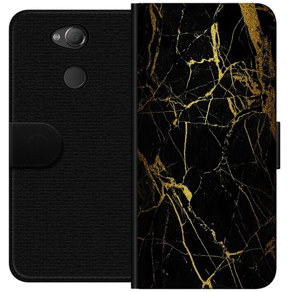 Sony Xperia XA2 Tegnebogsetui Marmor Sort & Guld