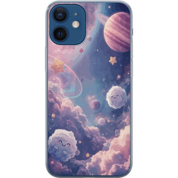 Kompatibelt Mobilskal till Apple iPhone 12 Drömsk rymdhimmel med planeter moln och leende stjärnor