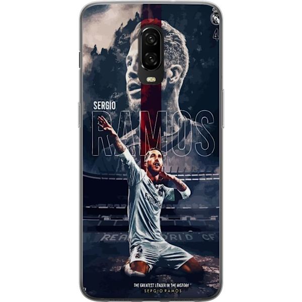 OnePlus 6T Gennemsigtig cover Ramos Fodboldlegende Motiv Spiller Real Madrid Spanien Tilbage Ikonisk Navn Fodboldstjerne Sport