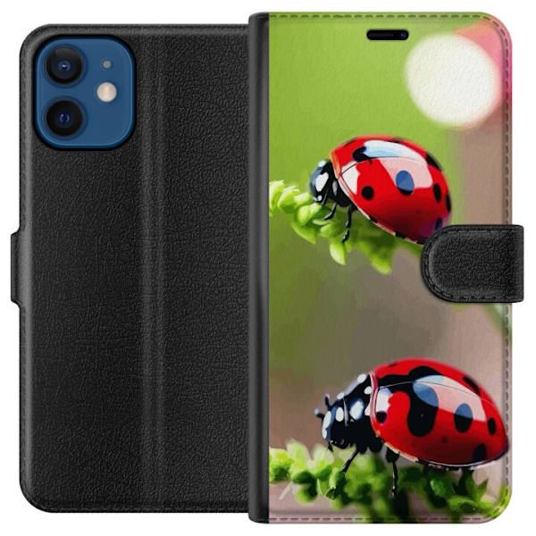 Apple iPhone 12 mini Plånboksfodral Nyckelpiga Insekt Lycka Symbol Naturmotiv Populärt Grafiskt Motiv Dekoration Sommar Tur