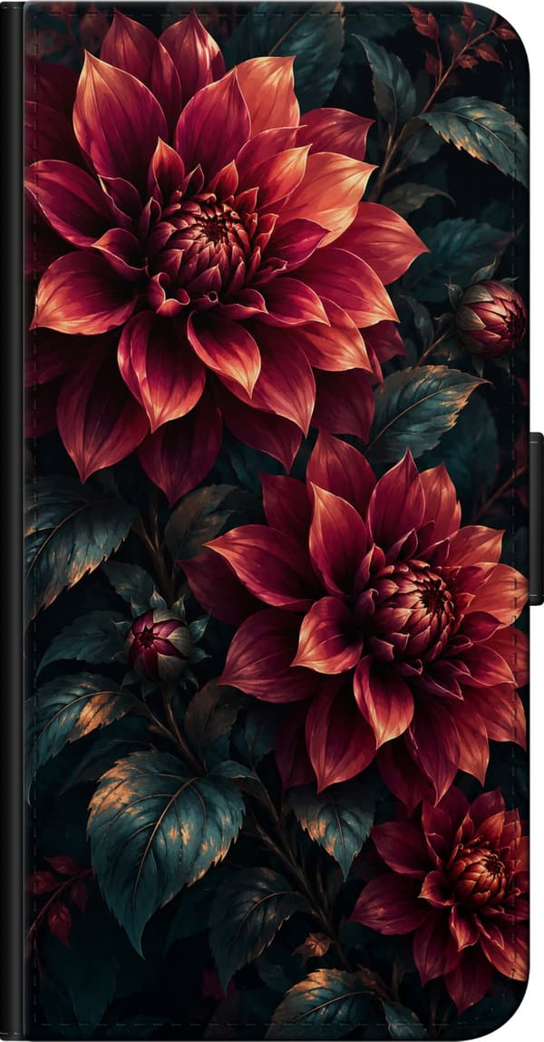 Kompatibel Tegnebogsetui til OnePlus 9 Pro Røde georginer rød