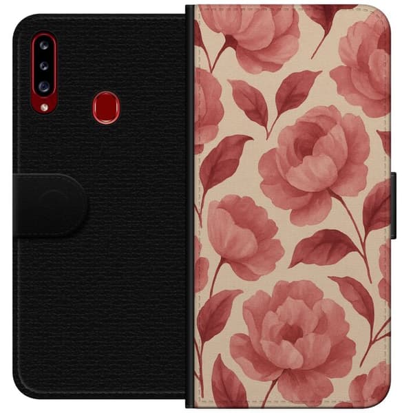 Kompatibel Tegnebogsetui til Samsung Galaxy A20s Roseblomst