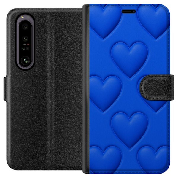 Sony Xperia 1 IV Lompakkokotelo Siniset Sydämet