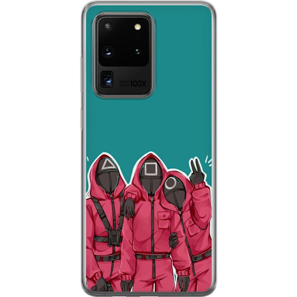 Samsung Galaxy S20 Ultra Genomskinligt Skal Squid Game Karaktärer Grafisk Design Seriefigurer Populär TV Motiv Asiatisk Stil Spännande Trend