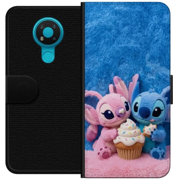 Kompatibel Tegnebogsetui til Nokia 3.4 Søde blå og lyserøde figurer med stor cupcake og krymmel pink