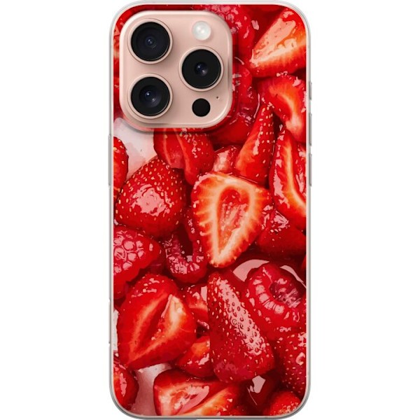 Apple iPhone 16 Pro Gennemsigtig cover Jordbærmønster - sødt motiv med sommerstemning