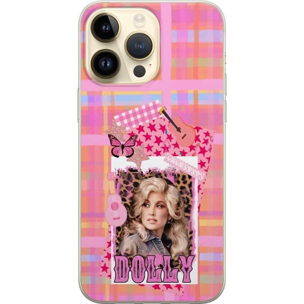 Kompatibelt Mobilskal till Apple iPhone 15 Pro Max Dolly Parton rosa countrycollage med gitarr rosa