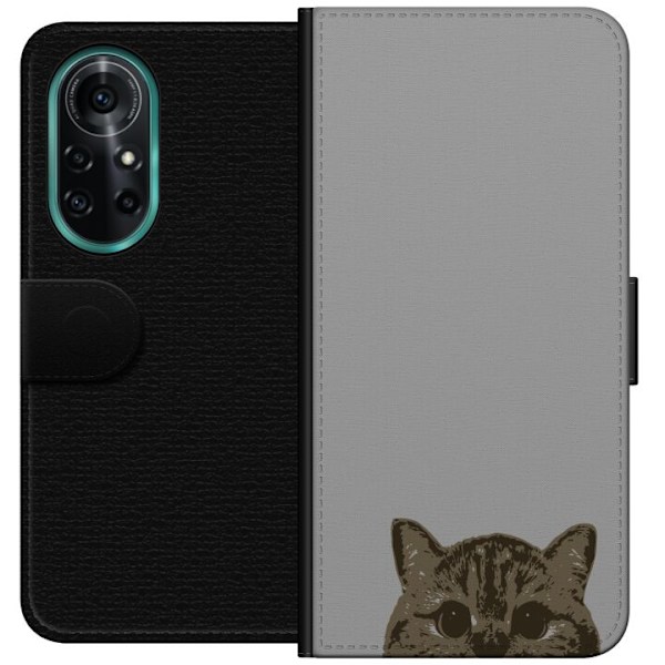 Huawei nova 8 Pro Plånboksfodral Grå Kattblick – stilren kattdesign med grå bakgrund
