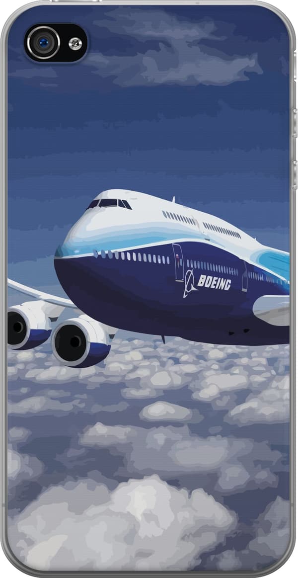 Kompatibelt Mobildeksel til Apple iPhone 4 Blåhvitt passasjerfly over skyer under en blå himmel blå