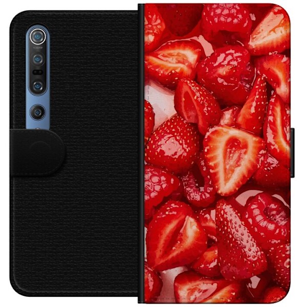 Xiaomi Mi 10 Pro 5G Tegnebogsetui Jordbærmønster - sødt motiv med sommerstemning