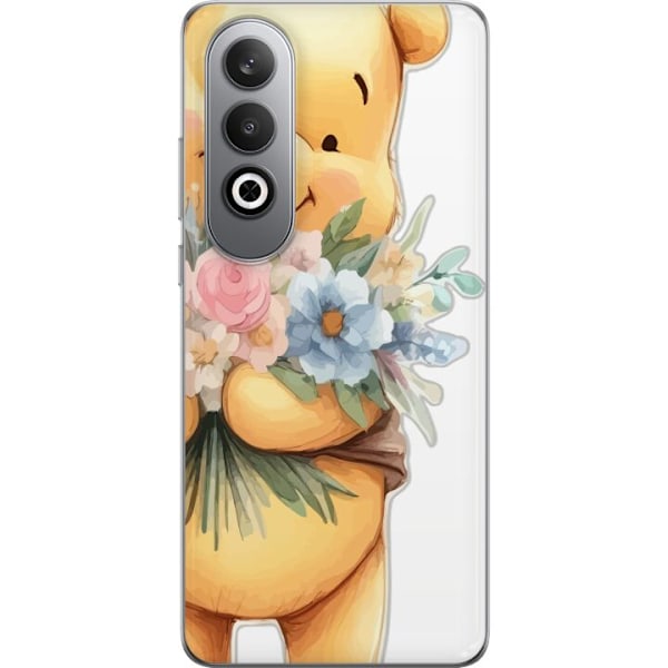 OnePlus Nord CE4 Gennemsigtig cover Nalle Puh med blomster - klassisk børnefavorit i en blomstrende forårs miljø