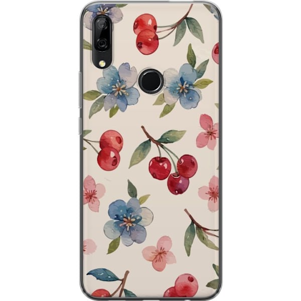 Huawei P Smart Z Läpinäkyvä kuori Marjat & Kukat - kuvio, jossa on sinisiä kukkia ja metsänmarjoja