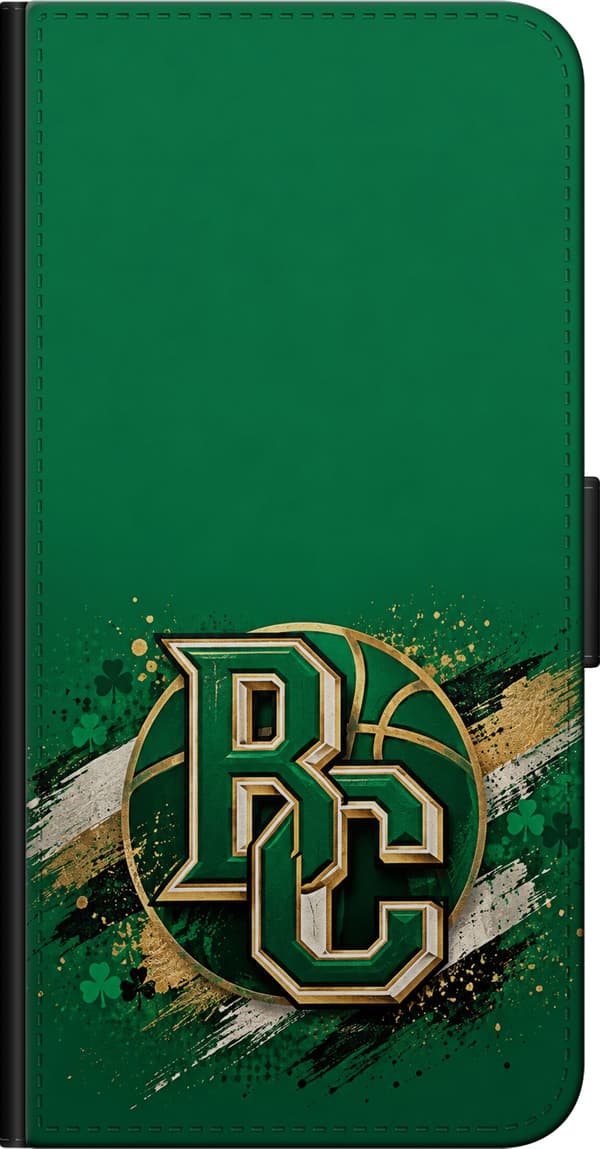 Kompatibel Tegnebogsetui til Samsung Galaxy Note10+ Boston Celtics – Grønt monogram – Grønt og guldfarvet sammenflettet bogstavsmonogram med basketba grøn
