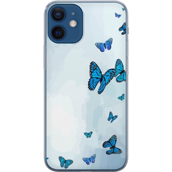 Apple iPhone 12  Gennemsigtig cover Blå sommerfugle