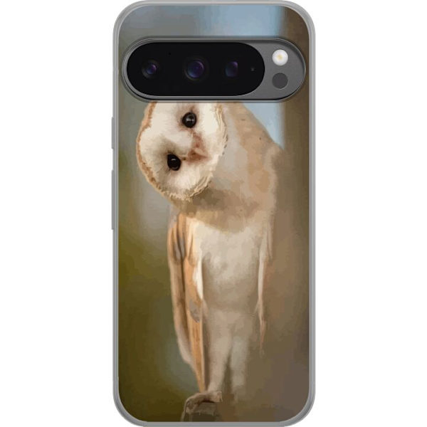 Google Pixel 9 Pro XL Genomskinligt Skal Uggla Nyfiken Blick Fågelmotiv Skog Natur Grafiskt Design Populärt Motiv Djur Tema Dekoration