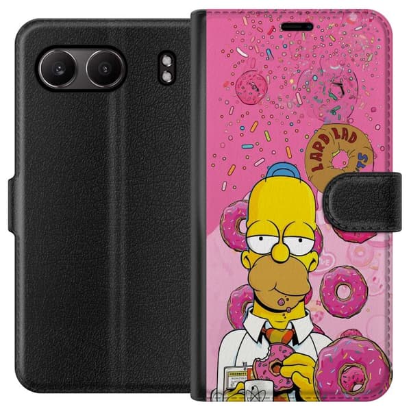 Kompatibel Tegnebogsetui til OnePlus Nord 4 Homer Simpson spiser lyserøde donuts mod en farverig baggrund pink