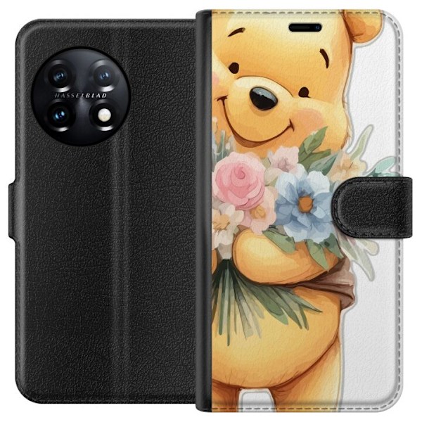 OnePlus 11R Tegnebogsetui Nalle Puh med blomster - klassisk børnefavorit i en blomstrende forårs miljø