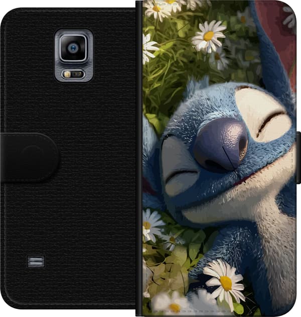 Kompatibelt Lommeboketui til Samsung Galaxy Note 4 Sovende blå romfigur i nærbilde blant små hvite prestekrager og grønne planter blå