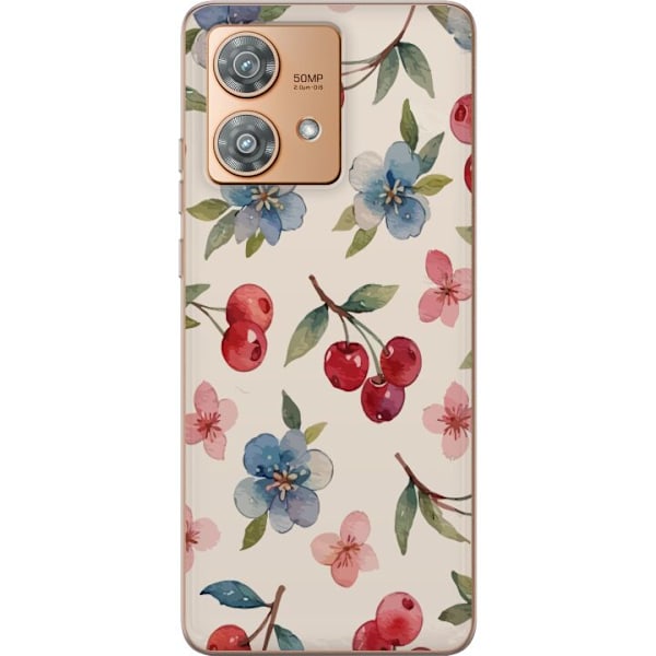 Motorola Edge 40 Neo Läpinäkyvä kuori Marjat & Kukat - kuvio, jossa on sinisiä kukkia ja metsänmarjoja