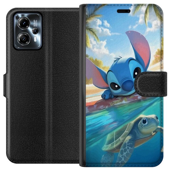 Motorola Moto G13 Lommeboketui Stitch med skilpadde - søt bl