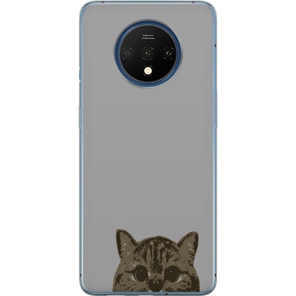 OnePlus 7T Genomskinligt Skal Grå Kattblick – stilren kattdesign med grå bakgrund