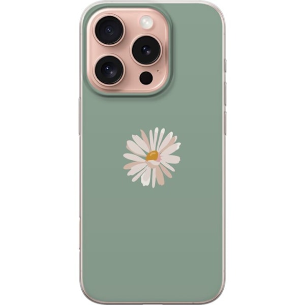 Apple iPhone 16 Pro Läpinäkyvä kuori Vihreä Minimalikukka - tyylikäs kukka vihreällä taustalla