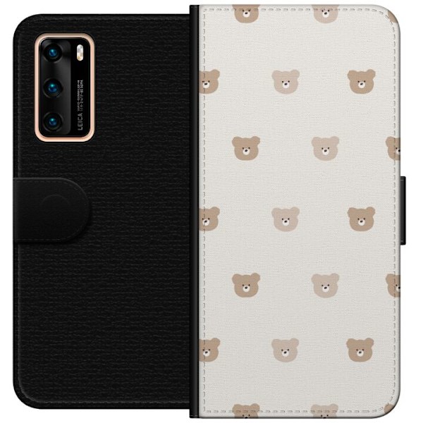 Huawei P40 Tegnebogsetui Teddybaggrund - søde teddybjørne mod en blød baggrund