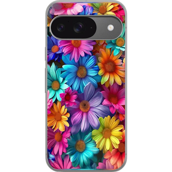 Google Pixel 9 Läpinäkyvä kuori Gerbera Kukat Värikäs Koriste Kukka Motiivi Suosittu Kotisisustus Väririkas Seinätaide Suunnittelu