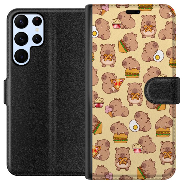 Samsung Galaxy S24 Ultra Tegnebogsetui Kawaii capybara mobilcover med flere søde figurer