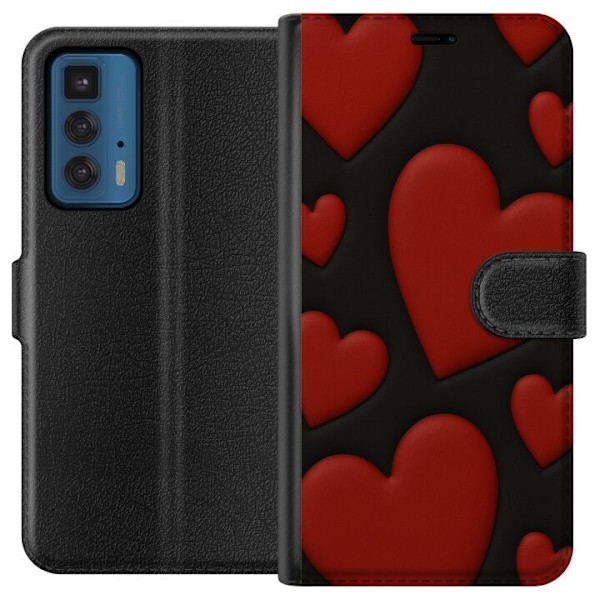 Motorola Edge 20 Pro Lompakkokotelo Punaiset Samettisydämet