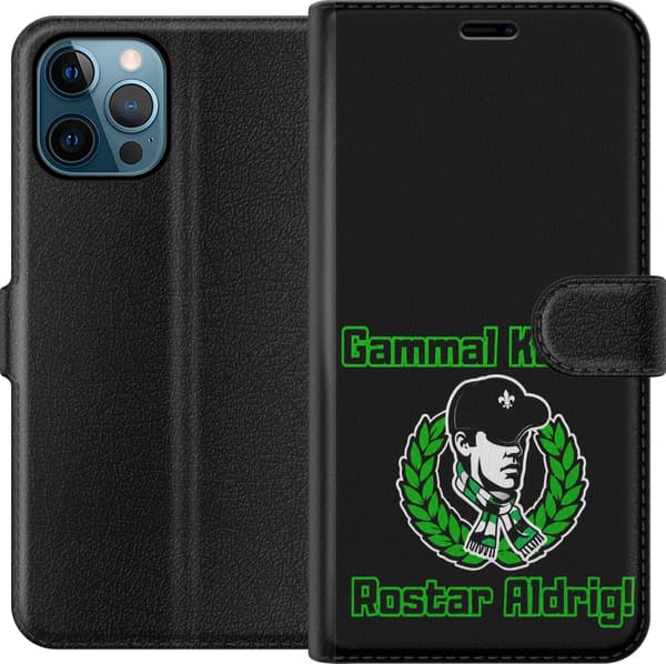 Kompatibel Tegnebogsetui til Apple iPhone 12 Pro Max Sort kærlighedsslogan - Grønt slogan og rundt hvidt og grønt supportersymbol på sort baggrund sort