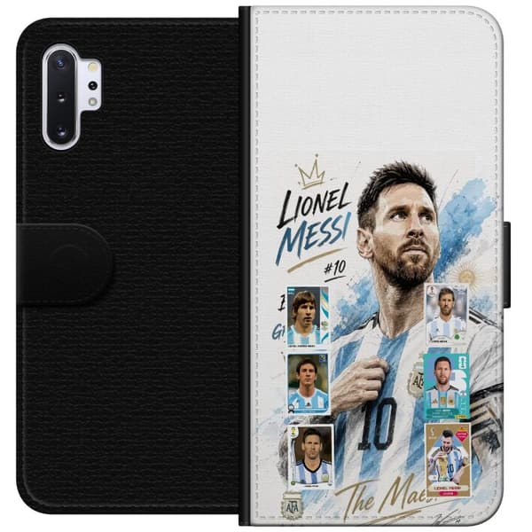 Kompatibel Tegnebogsetui til Samsung Galaxy Note10+ Lionel Messi med argentinske farver og klassiske samleobjektkort i collage blå