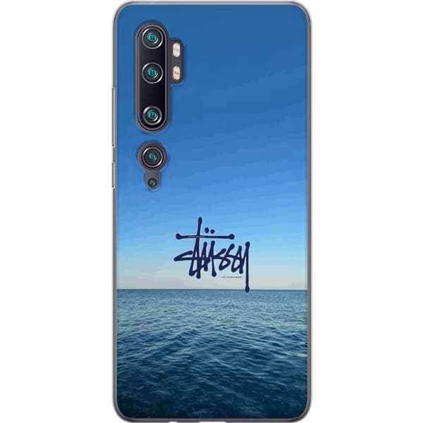 Kompatibelt Mobildeksel til Xiaomi Mi Note 10 Pro Havspanorama med blå himmel og stilig surf-inspirert logo blå