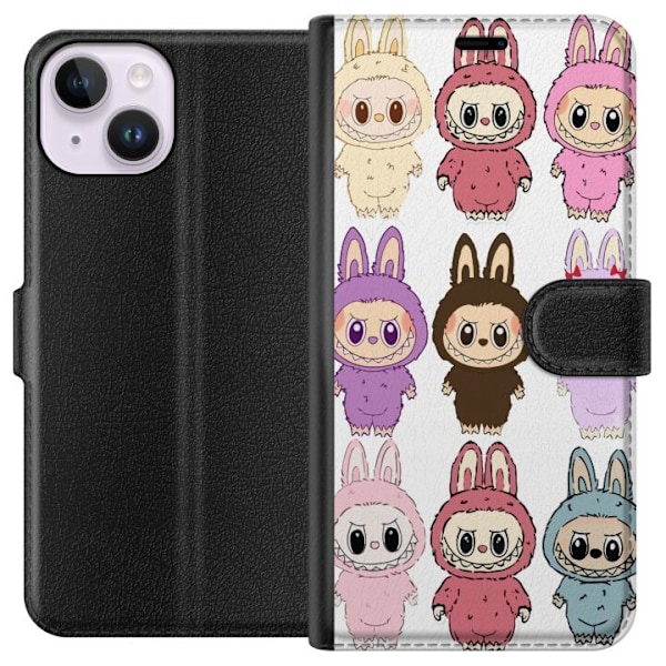 Apple iPhone 15 Plånboksfodral Labubu Pink Monster – Popkonst med Kawaii-touch