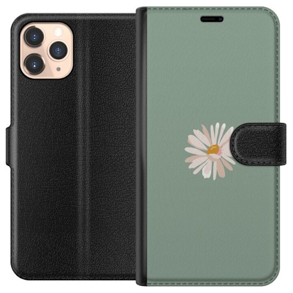 Apple iPhone 11 Pro Plånboksfodral Grön Minimalblomma – stilren blomma på grön bakgrund