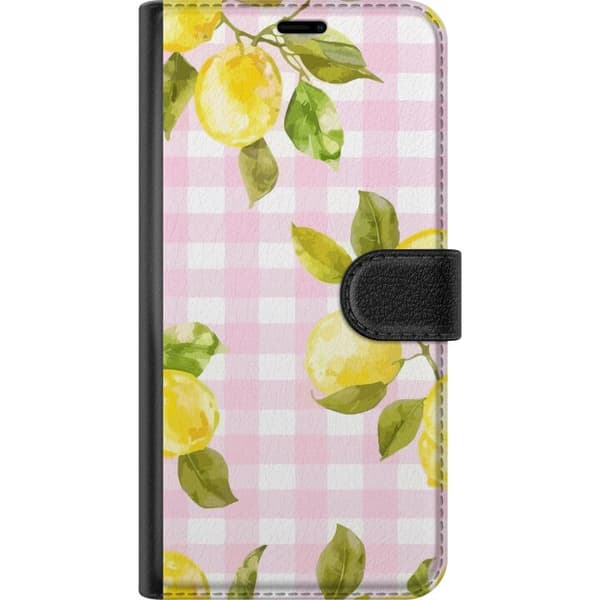 Kompatibelt Plånboksfodral till Apple iPhone 13 mini Lemon pattern pink gingham citron rosa rutigt pastell fräsch somrig design