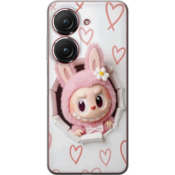 Asus Zenfone 9 Läpinäkyvä kuori Labubu Sydän Taustakuva Pop Mart Rakkausteema Hahmodesign Suosittu Motiivi Keräilytaideteossarja