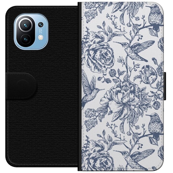Xiaomi Mi 11 Tegnebogsetui Blomster & Fugle - Romantisk Vintag