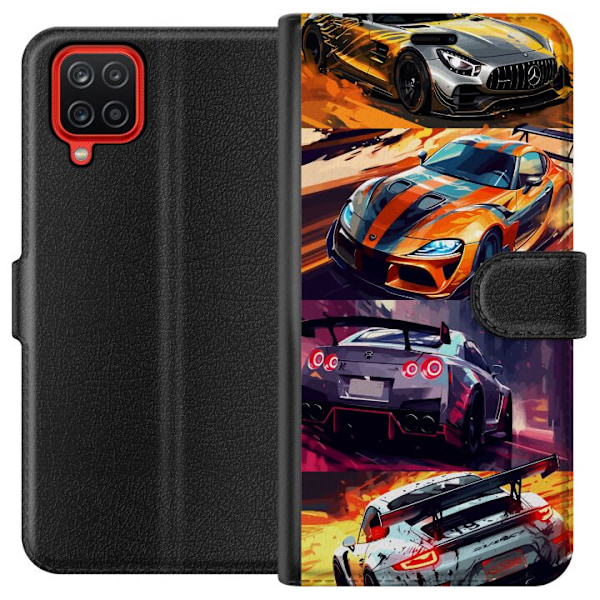 Samsung Galaxy A12 Tegnebogsetui Rallyfeber - fartfyldt motiv med rallybiler