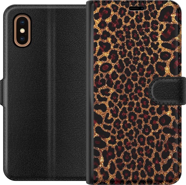 Kompatibelt Lommeboketui til Apple iPhone XS Max Gullfarget glitterleopard gull