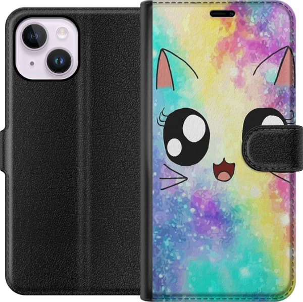 Kompatibel Tegnebogsetui til Apple iPhone 14 Plus Sød Kat Galaxy