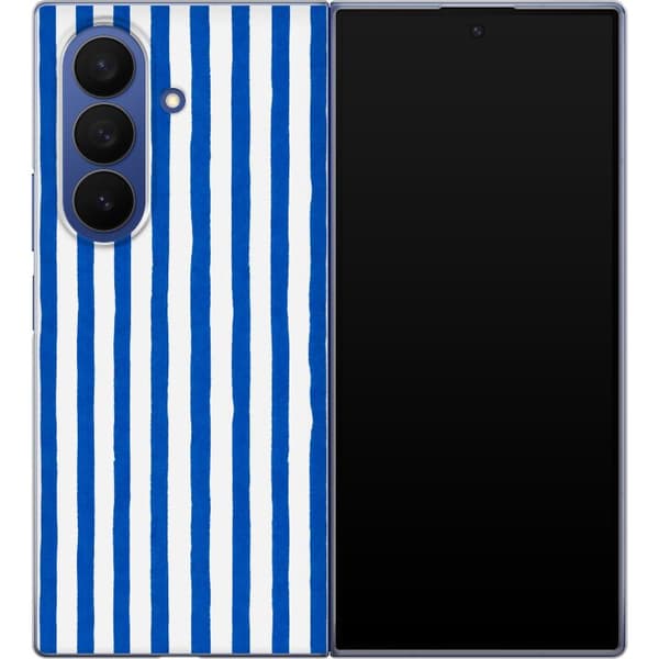 Kompatibelt Mobilskal till Samsung Galaxy Z Fold7 Blåvita penselränder vit