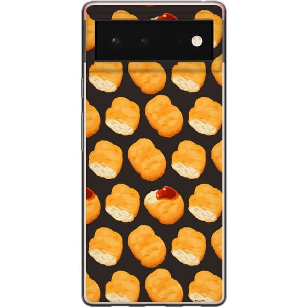Kompatibelt Mobildeksel til Google Pixel 6 Mønster med sprø kyllingnuggets og ketchup brun