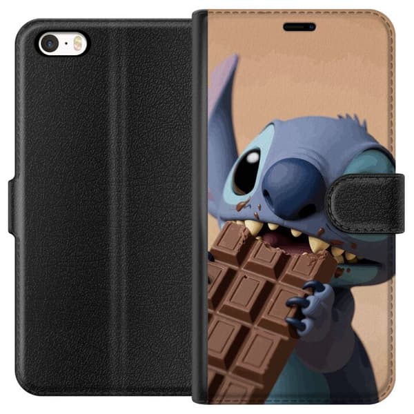 Kompatibel Tegnebogsetui til Apple iPhone SE (2016) Sødt blåt rumvæsen, der spiser en stor chokoladebar blå