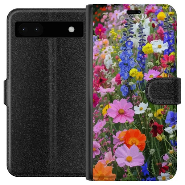 Google Pixel 6a Lompakkokotelo Kukkakuvioinen mobiilikuori kesäisellä niityllä ja luontomaisemalla