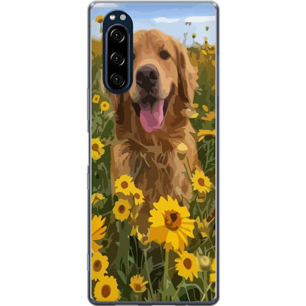 Sony Xperia 5 Läpinäkyvä kuori Kultainennoutaja Auringonkukkapelto Koiramotiivi Luonto Kesä Suunnittelu Suosittu Koirarotu Perheen suosikki